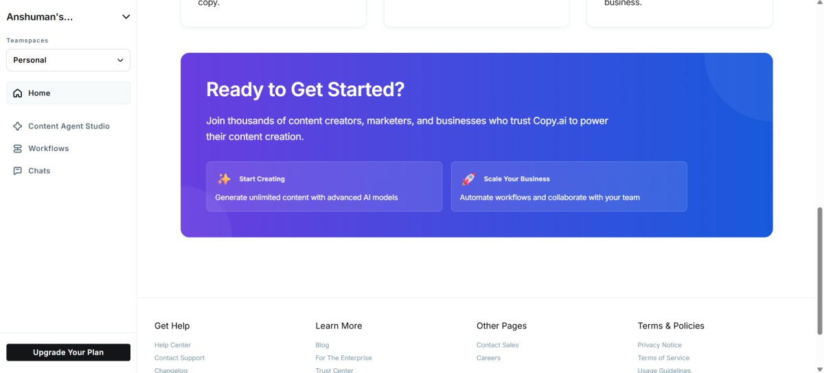CopyAI Dashboard screenshots