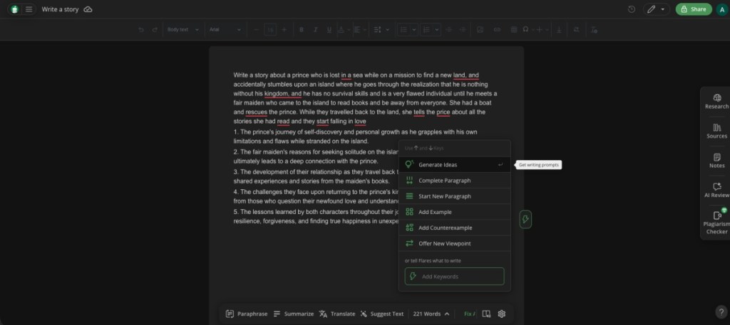 Quillbot Flow AI Writting assistance tool screenshot