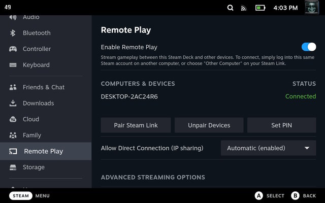 Steam Deck Remote Play