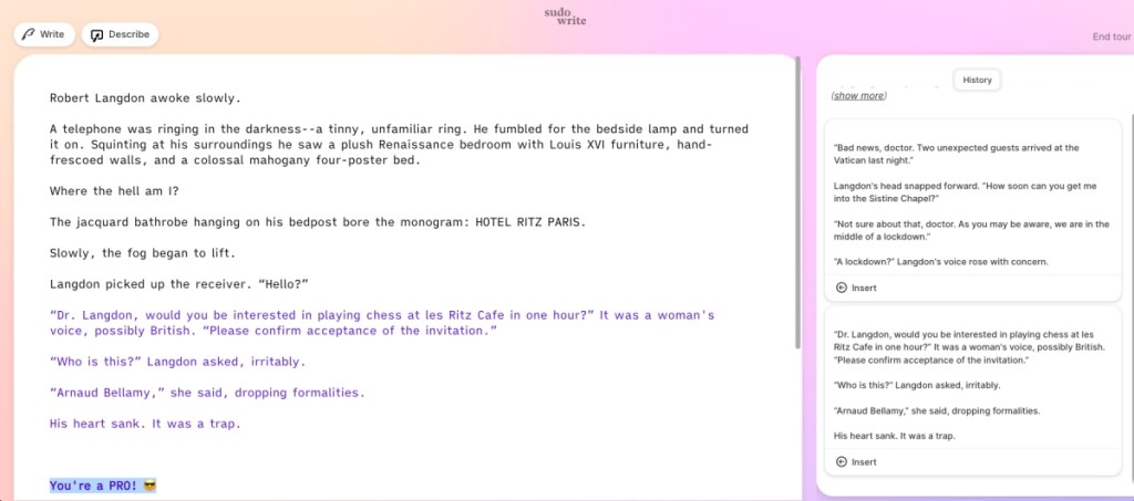 SudoWrite AI Creative writing app screenshot