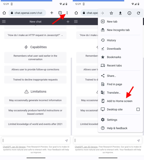 add to home screen chatgpt app