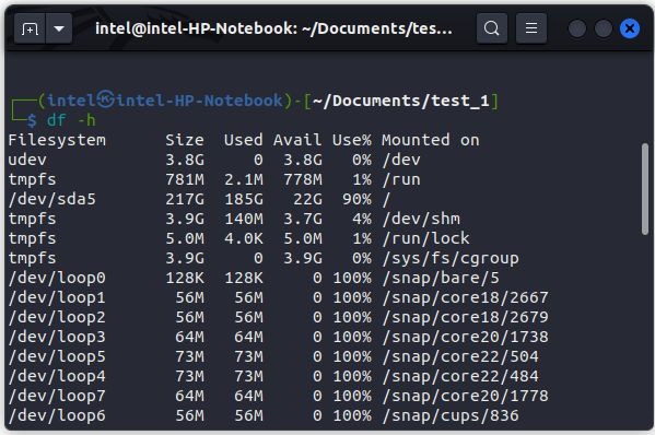 showing disk usage in human readable form