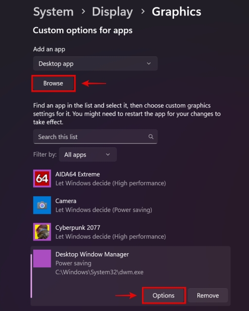 selecting preferred graphics card for applications in windows