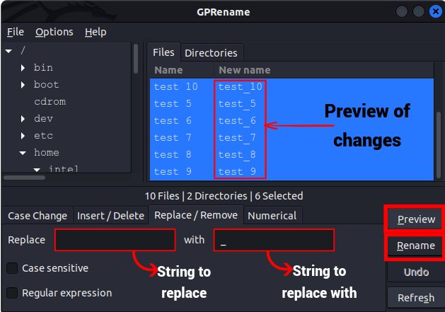 preview the changes before finally renaming the files