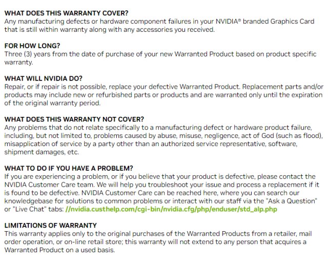 nvidia warranty terms