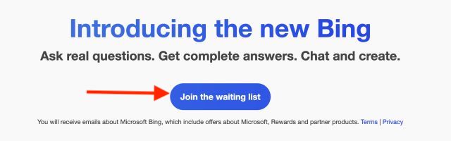 Join waiting list bing