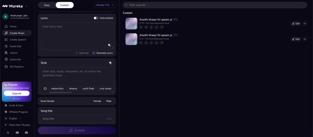 Mureka AI Music Generator Main Page Screenshot