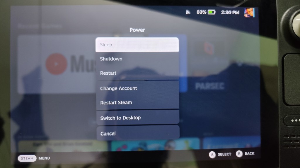 Shutdown steam deck