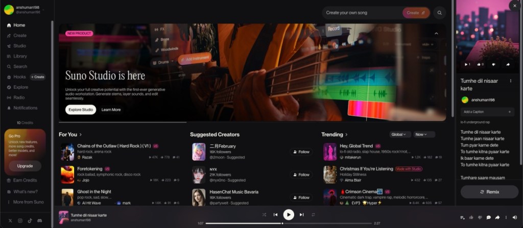 Suno AI Music Generator Home Page Screenshot