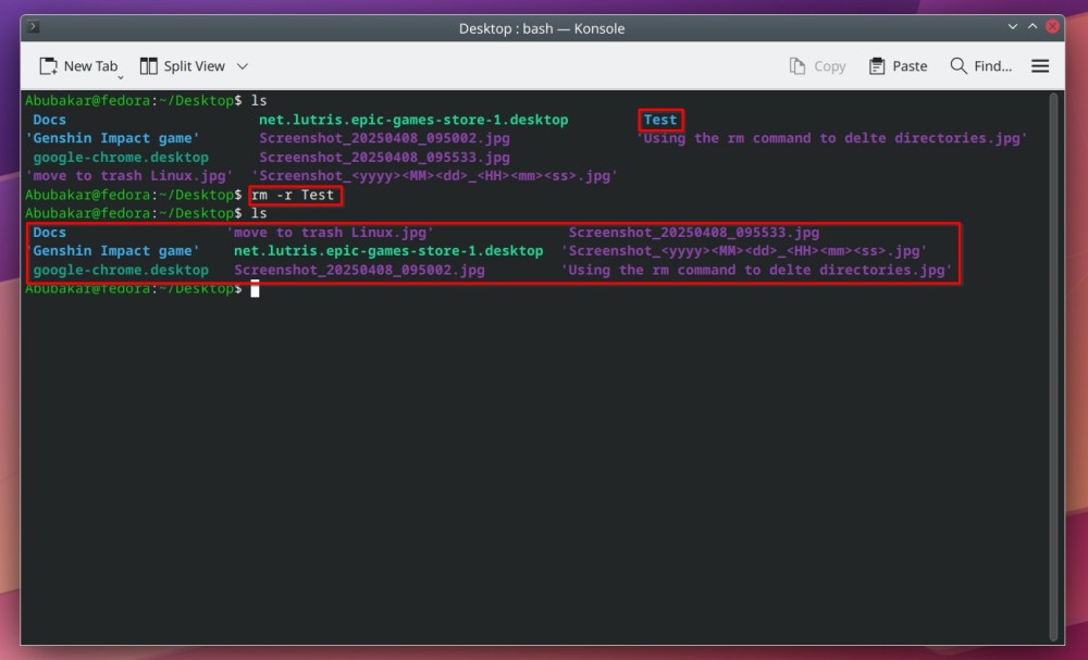 RM command with r parameter Linux