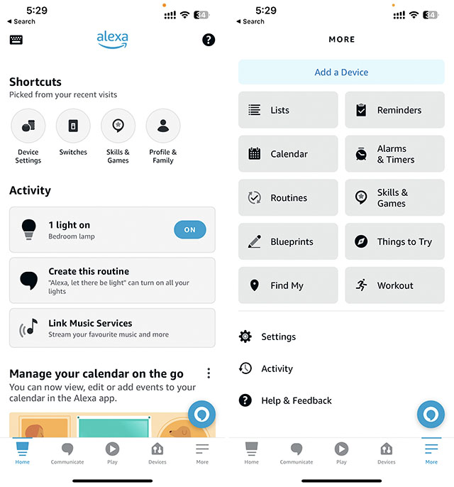 Screenshots of the Alexa app on iPhone to show that it has a really bad user interface