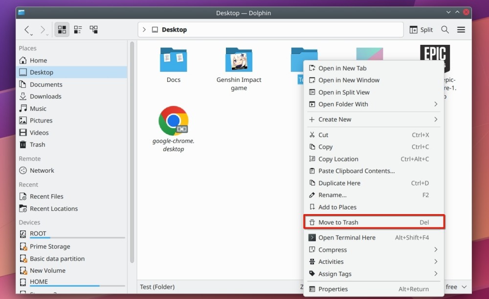 Move directory to trash Linux