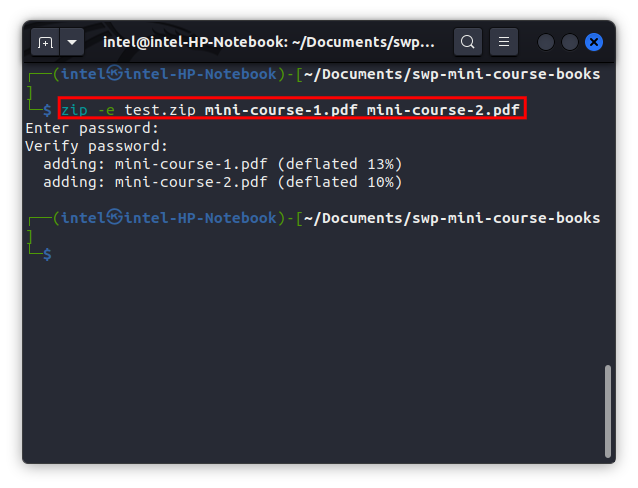 zip files with password in Linux