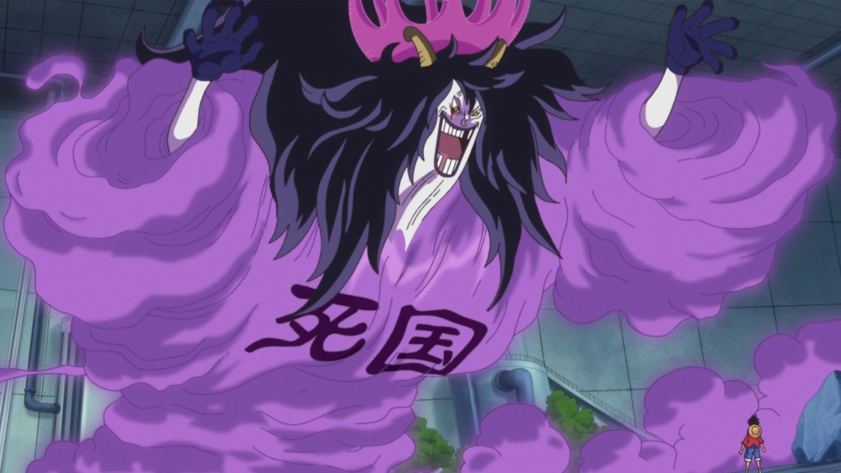 Caesar Clown using Gasu Gasu no Mi powers in One Piece