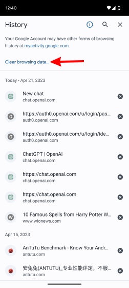 Clear browsing data 