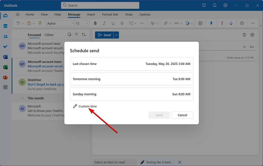 Time cards in the popup outlook