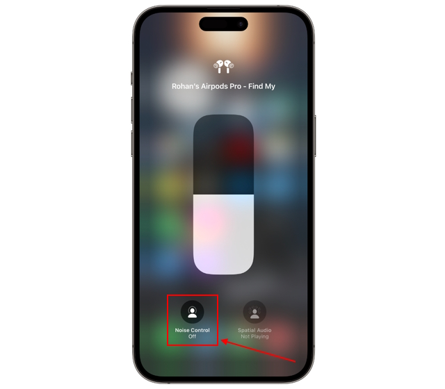 turn on noise cancelling on AirPods from control center