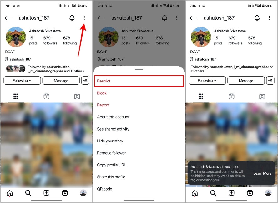 instagram restrict posts