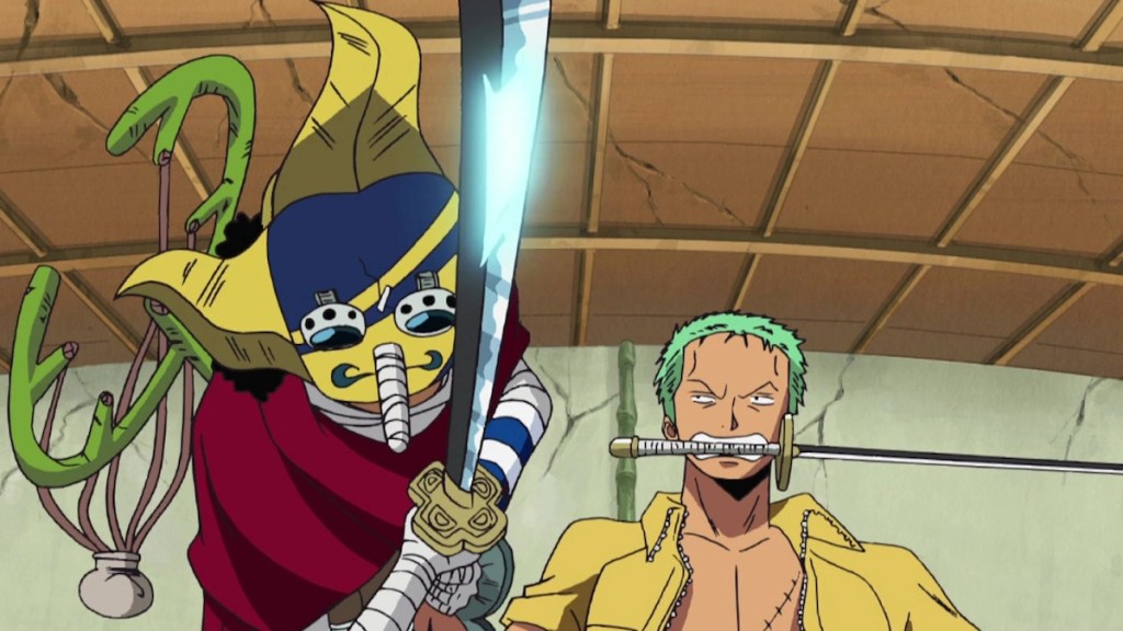 Zoro usiing the Yubashiri sword with Usopp