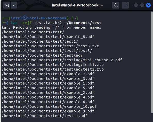compressing files using bzip2 with the tar command