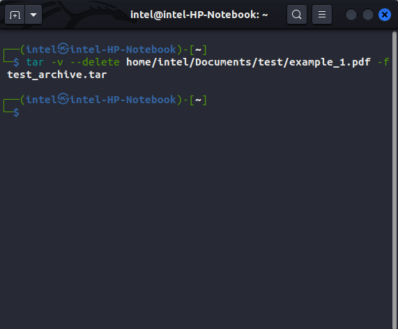 delete file inside a tar file