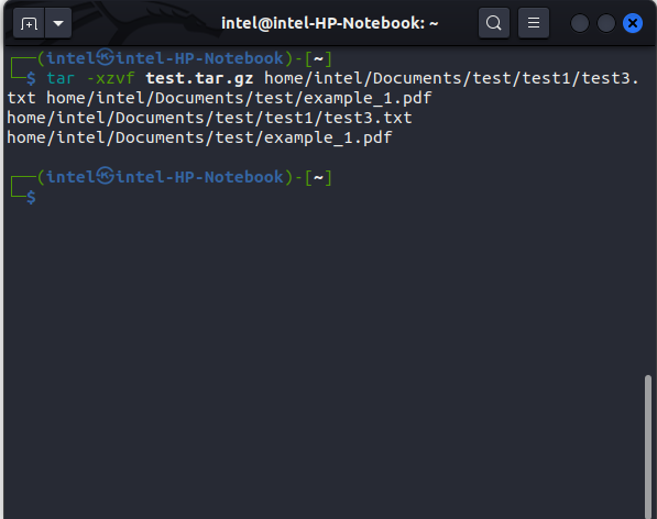 extracting two files from an archive file using the tar command