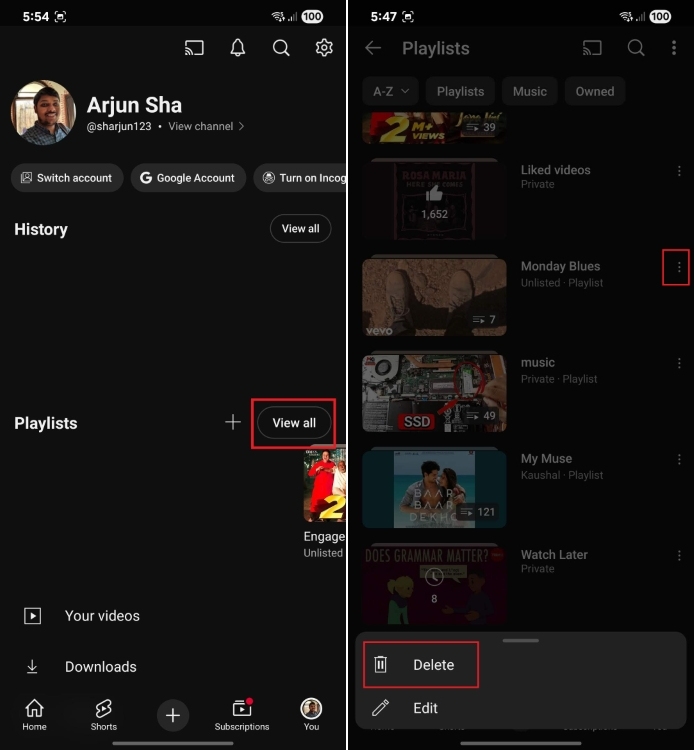delete a youtube playlist as a viewer