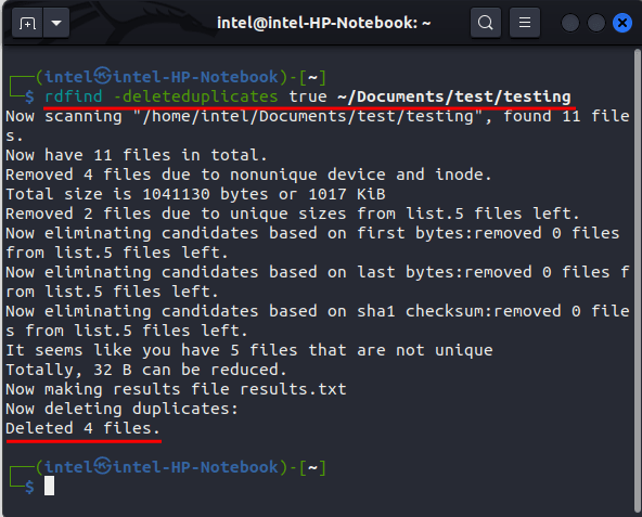 Delete duplicate files in Linux