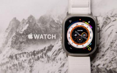 Apple Watch Ultra showcased with white strap