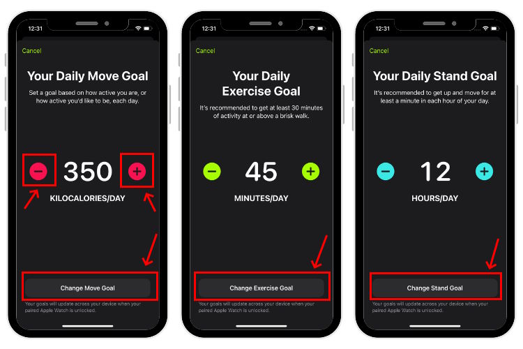 Change Fitness Goals options on iPhone
