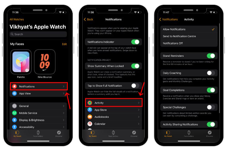 Disable Apple Watch Activity Notifications on iPhone
