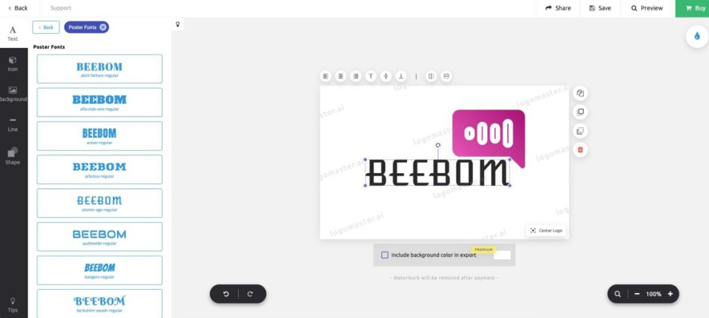 Logomaster AI editing page screenshot