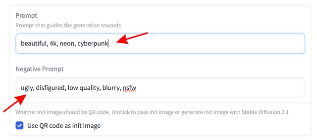 a screenshot showcasing the text boxes to enter image generation prompts
