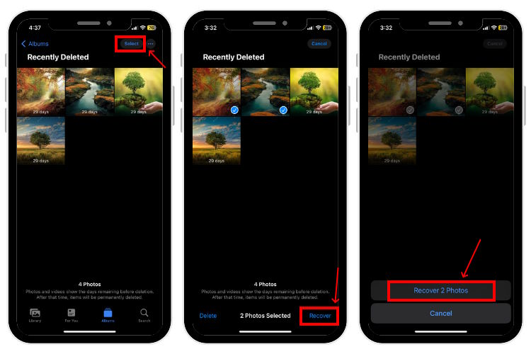 Recover deleted photos on iPhon from Recently Deleted album