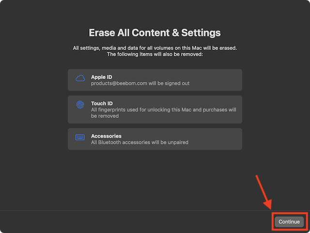 Erase all content and settings on Mac