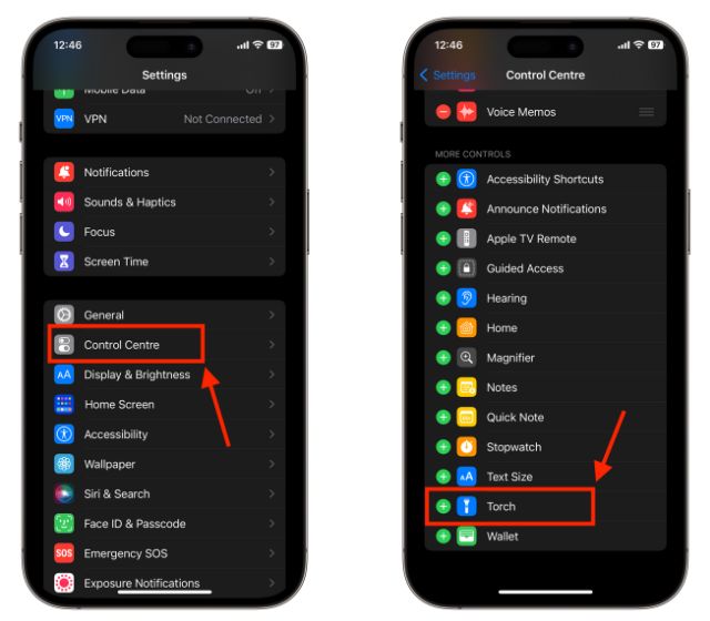Add torch to control center on iPhone