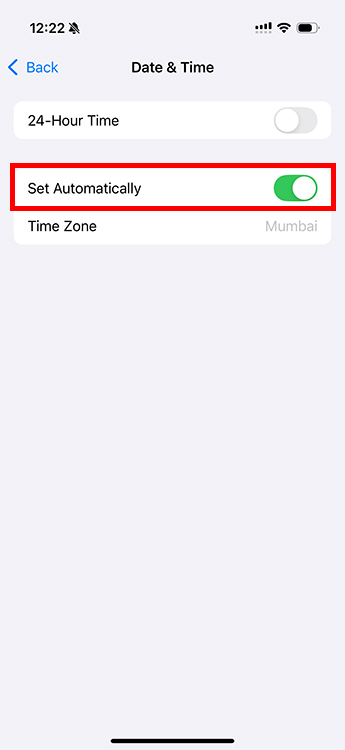 iPhone setting to set date and time automatically