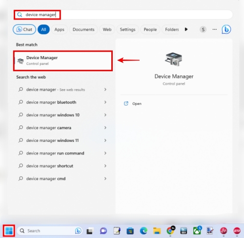 Opening Device Manger With Windows 11 Search