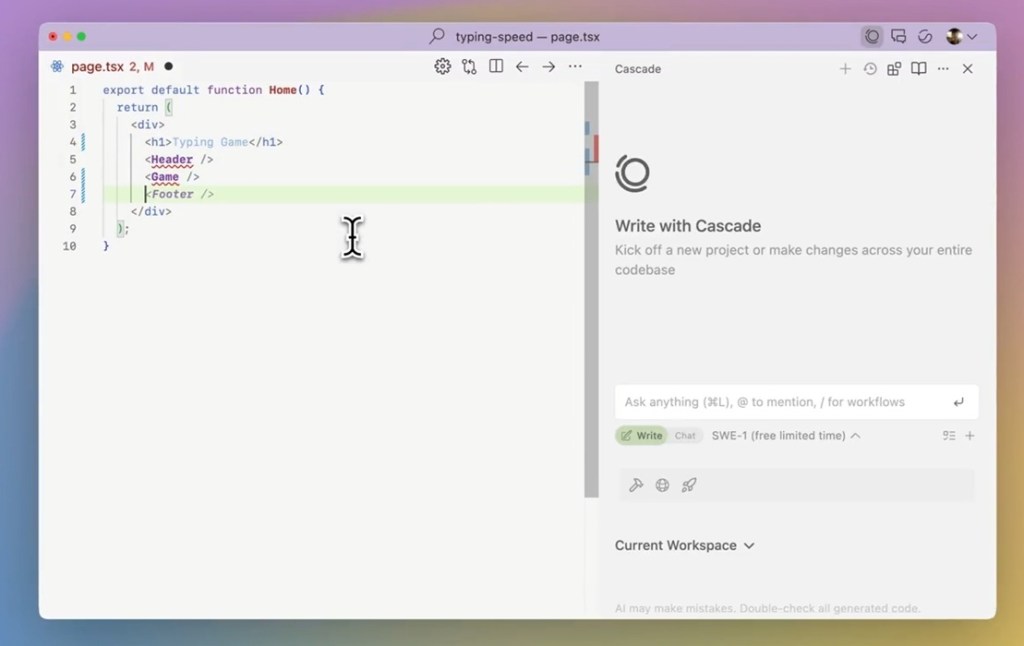 windsurf cascade in action