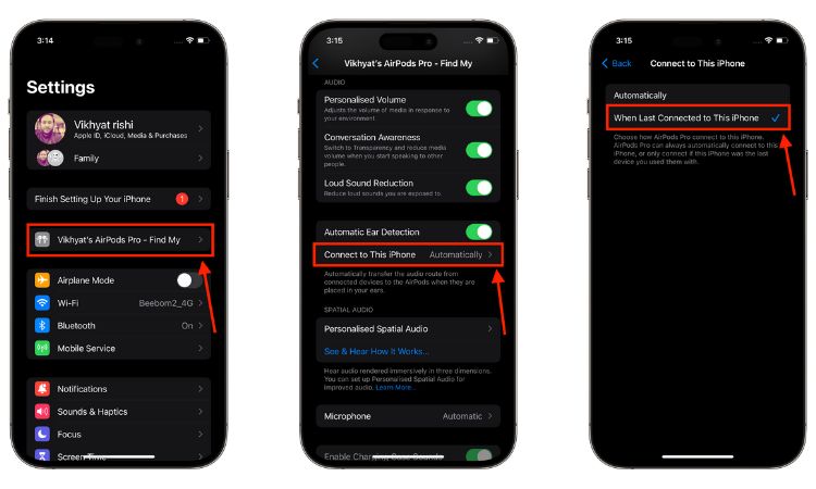 AirPods settings on iPhone