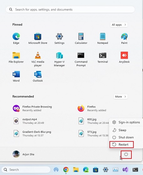 restart windows 11
