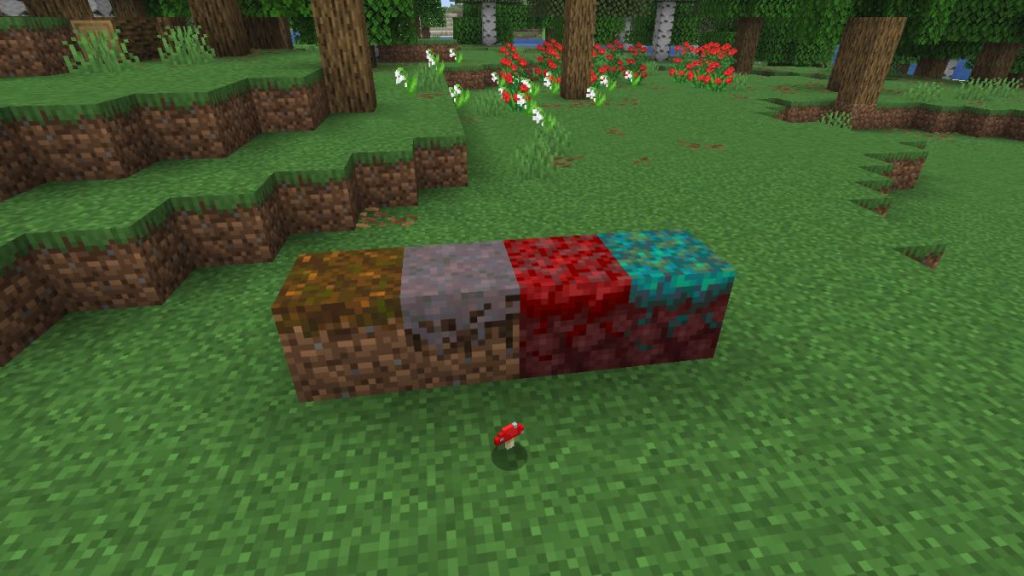 Different dirt blocks for growing mushrooms