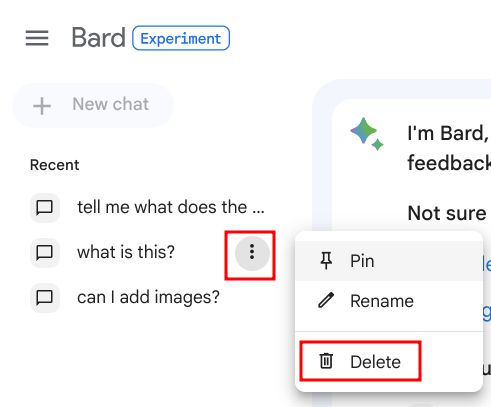 delete a chat on google bard