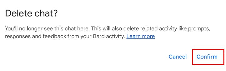 confirm to delete google bard chat