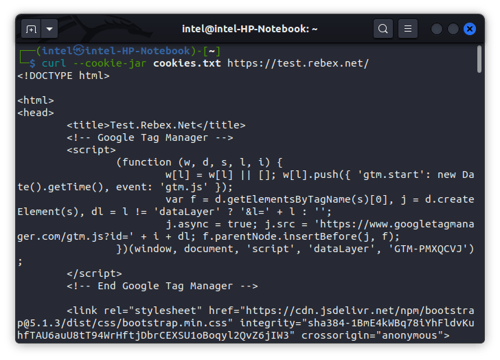 saving the cookies in a file with curl command in Linux
