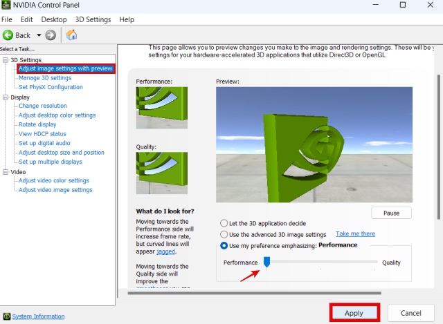 NVIDIA Control Panel 3D Settings