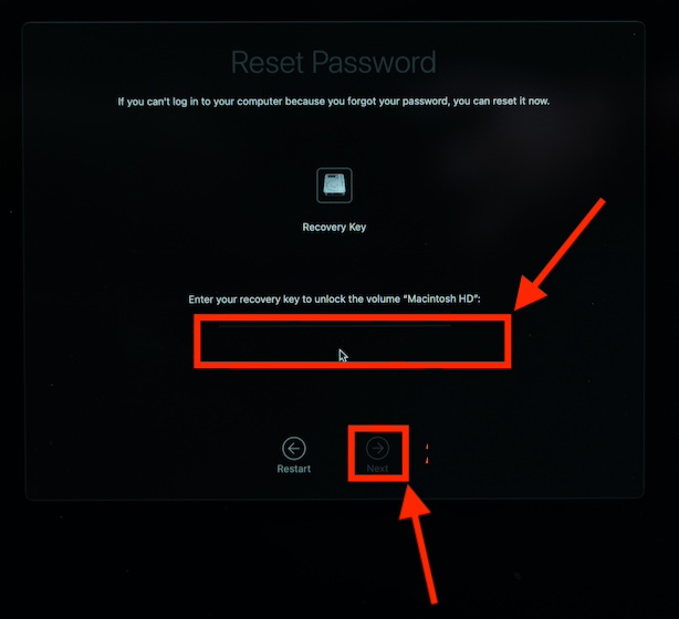 Reset MacBook Password using recovery key