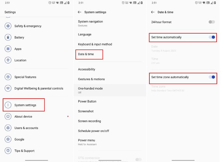 set time and date in android