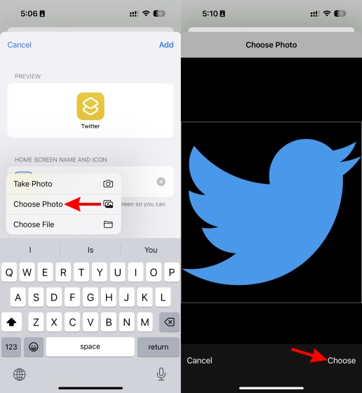 A screenshot showing how to choose shortcut photo