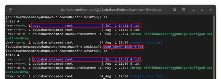 Using Chown command with user ID